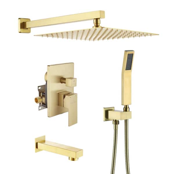 Boyel Living Single-Handle 1-Spray 2.5 GPM Tub and Shower Faucet with 12 in. Fixed Shower Head in Brushed Gold (Valve Included)