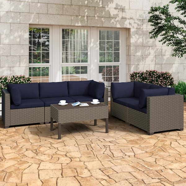 TK CLASSICS Keys 6-Piece Metal Patio Conversation Set with Cobalt Cushions