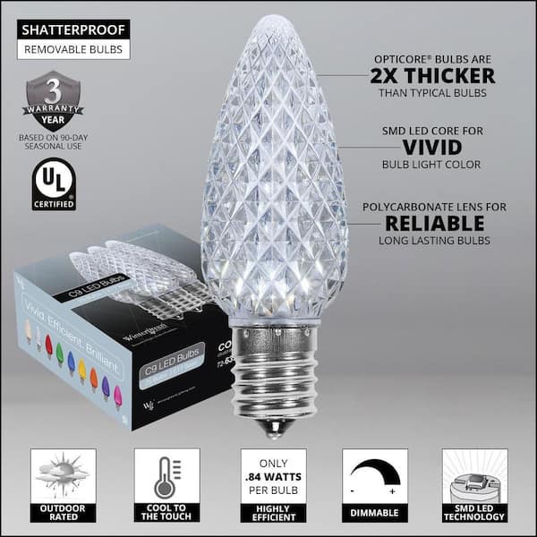 Indvending komme til syne Bedrag Wintergreen Lighting OptiCore C9 LED Cool White Faceted Christmas Light  Bulbs (25-Pack) 72640 - The Home Depot