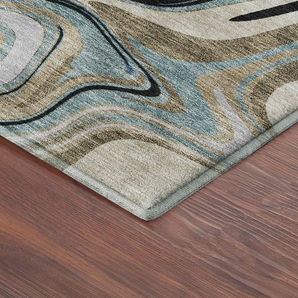 Mayfield Premium Machine Washable Abstract AMF2395 Black 3 ft. x 5 ft. Area Rug