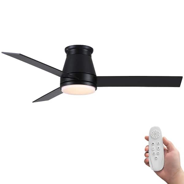 Lasaideal 48 in. Indoor Matte Black Ceiling Fan With Light Kit Integrated LED And Remote Control