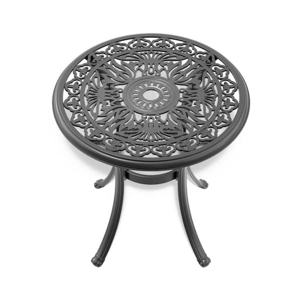 Unbranded Black Round Metal Outdoor Dining Table with Umbrella Hole, Wear-Resistant, Anti-Slip, Noise-Reducing, Easy Assembly