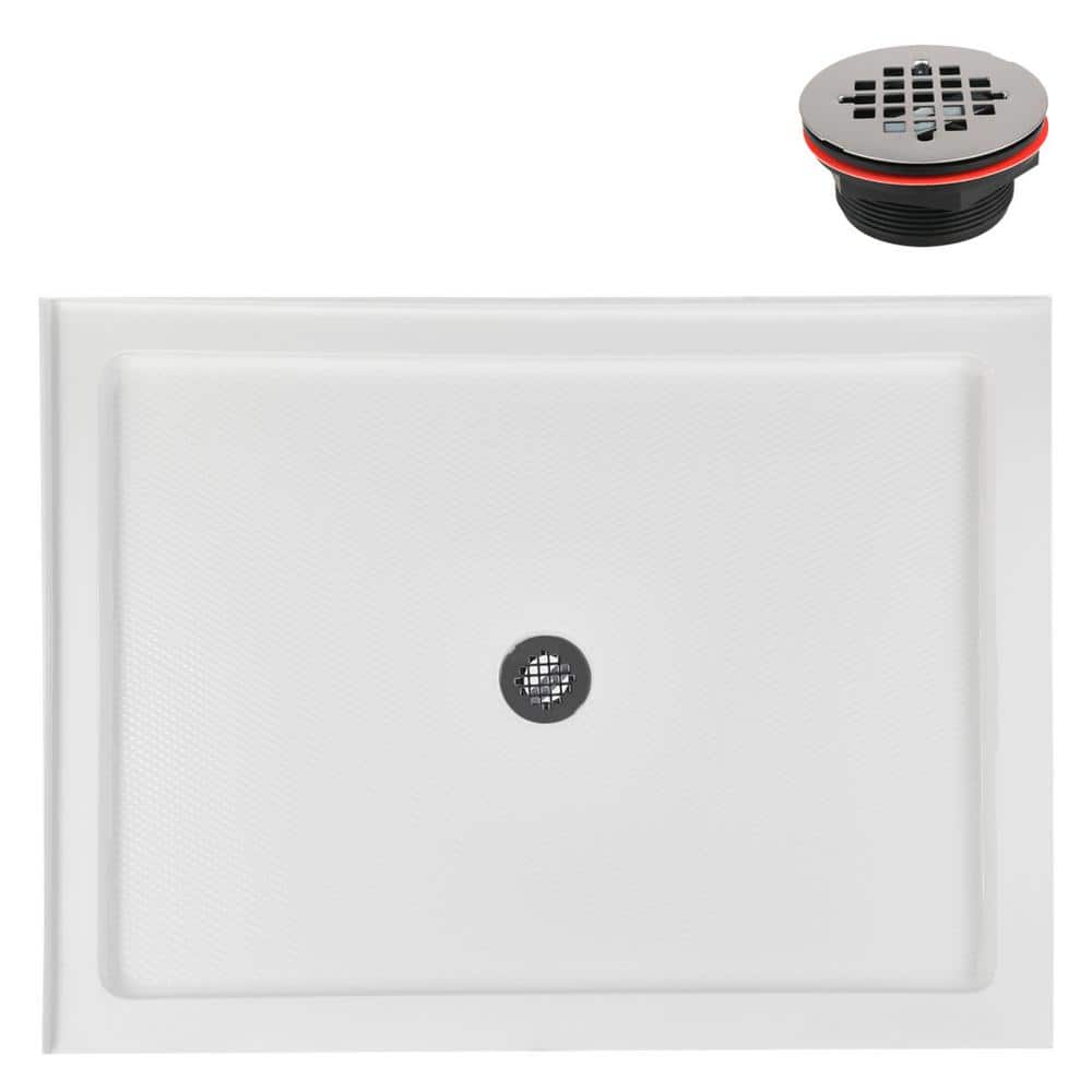 48'' Glossy White Rectangular Acrylic Shower Base with Center Drain