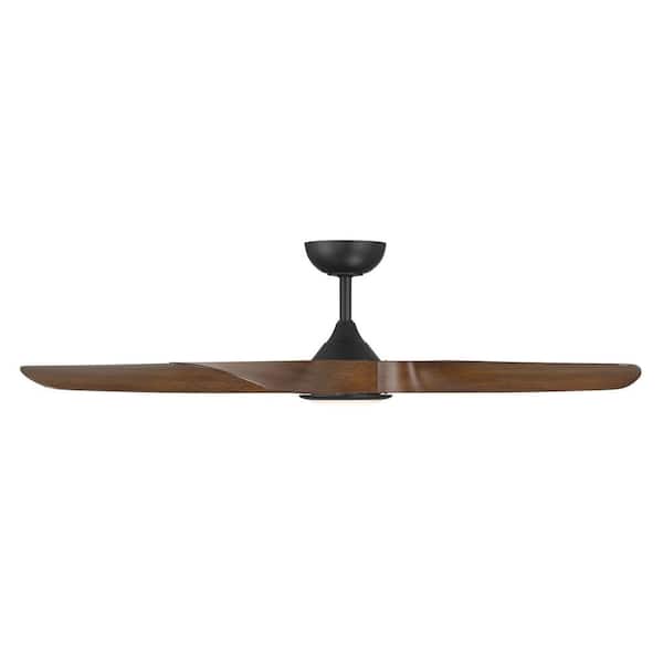 Swirl 54 in. Indoor/Outdoor Matte Black/Distressed Koa 5-Blade Smart Ceiling Fan Selectable CCT Integrated LED, Remote