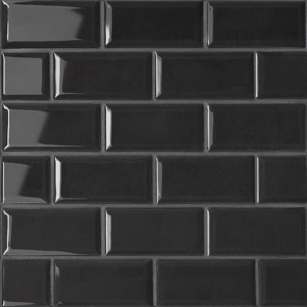 Le Cafe Black 2 in. x 4 in. Rectangle Gloss Porcelain Mosaic Tile (9.25 sq. ft./Case)