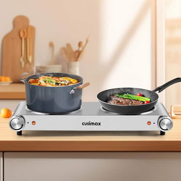 Elexnux Portable 2-Burner 7.1 in. Silver Electric Hot Plate 1800