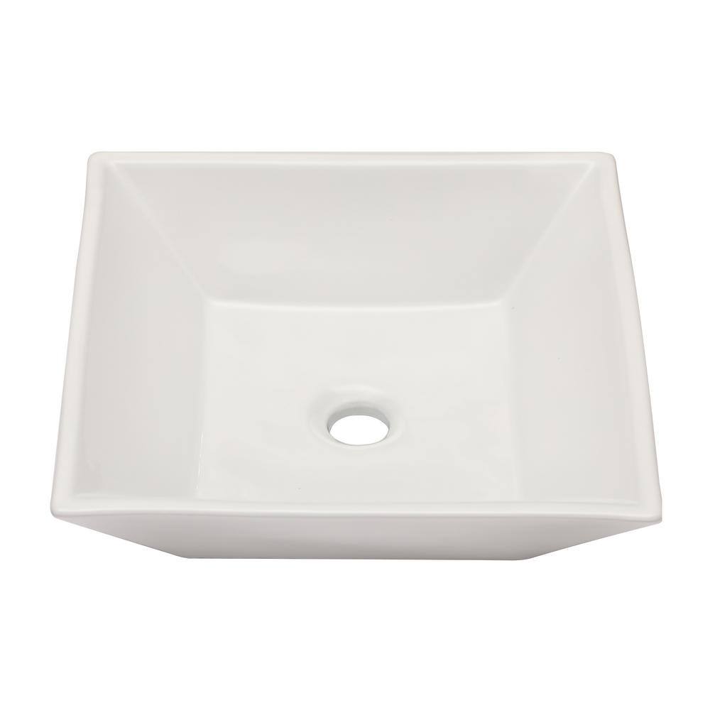 White Ceramic Square Above-Counter Vessel Sink with Reno-Gloss Finish