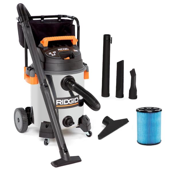 RIDGID 16 Gallon 6.5 Peak HP Stainless Steel Wet/Dry Shop Vacuum with Fine Dust Filter, Locking Hose and Accessories