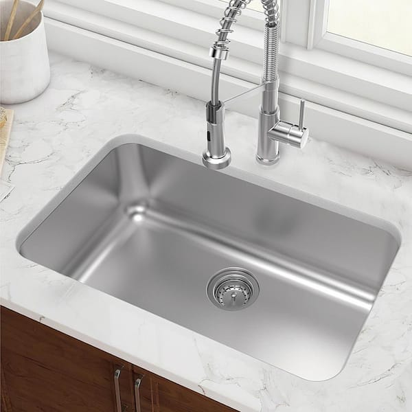 Builder 30 in. Undermount Single Bowl 18 Gauge Stainless Steel Kitchen Sink with Strainer