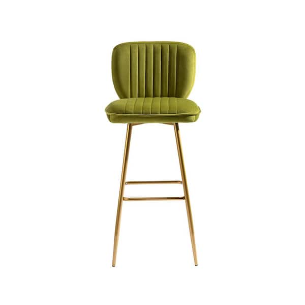 Unbranded Modern 40.55 in. Green Wood Bar Stool Bar Height with Low Back and Footrest