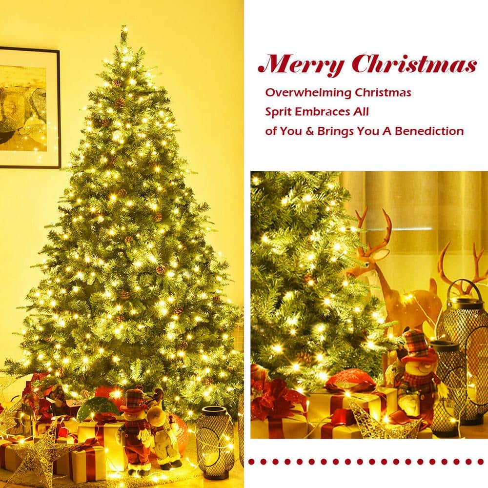 8ft Pre-lit Artificial Pine Christmas Tree with Warm White LED Lights