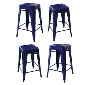 24 in. Blue Metal, Backless, Stackable Bar Stool (Set of 4)
