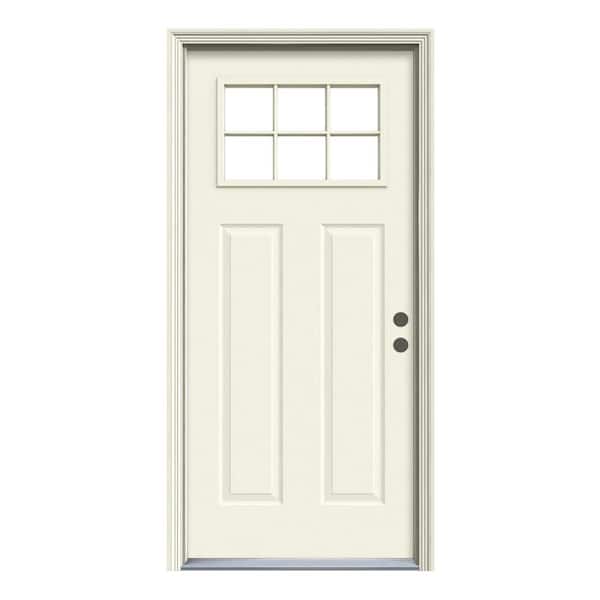 JELD-WEN 36 in. x 80 in. Left-Hand Inswing Craftsman 6 Lite Glass Primed Fiber Glass Prehung Front Door with Brickmould