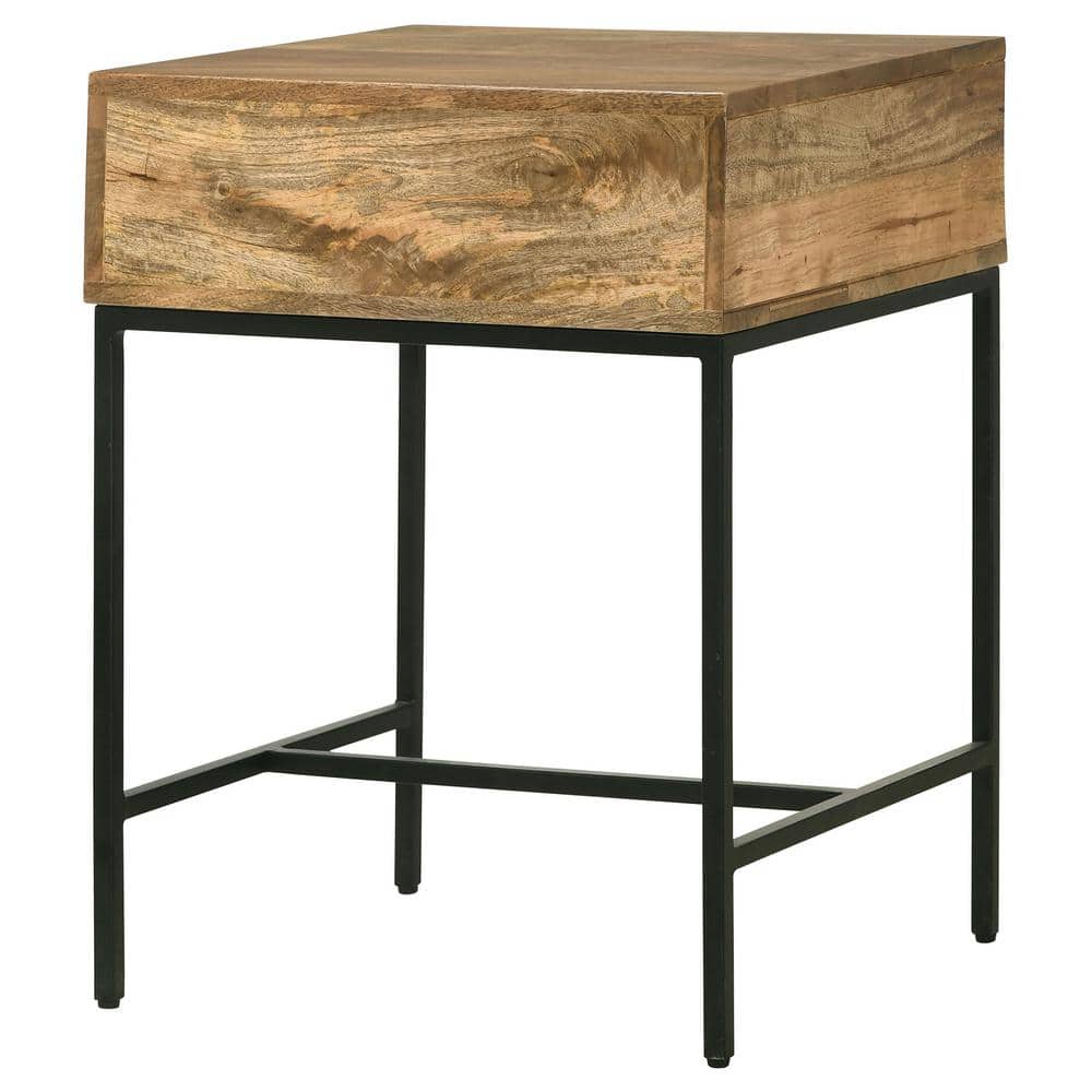 Honey Brown Mango Wood and Iron Rectangular End Table with Storage