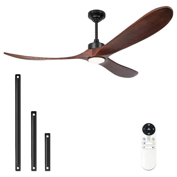 72 in. Deep Walnut Indoor/OutdoorCeiling Fans with Lights, 3 Wood Blade Ceiling Fan with Remote Control for Patio