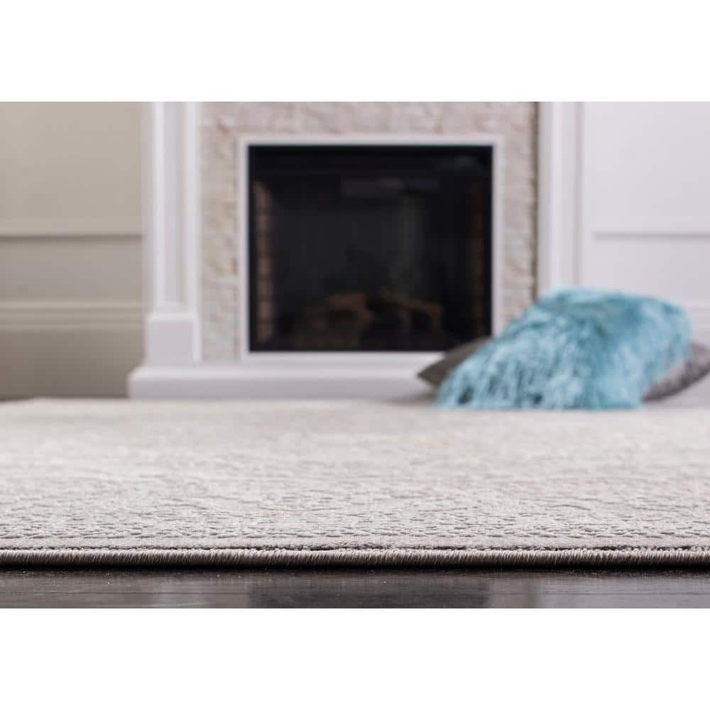 Gray Floral Motif Synthetic 9' x 12' Area Rug