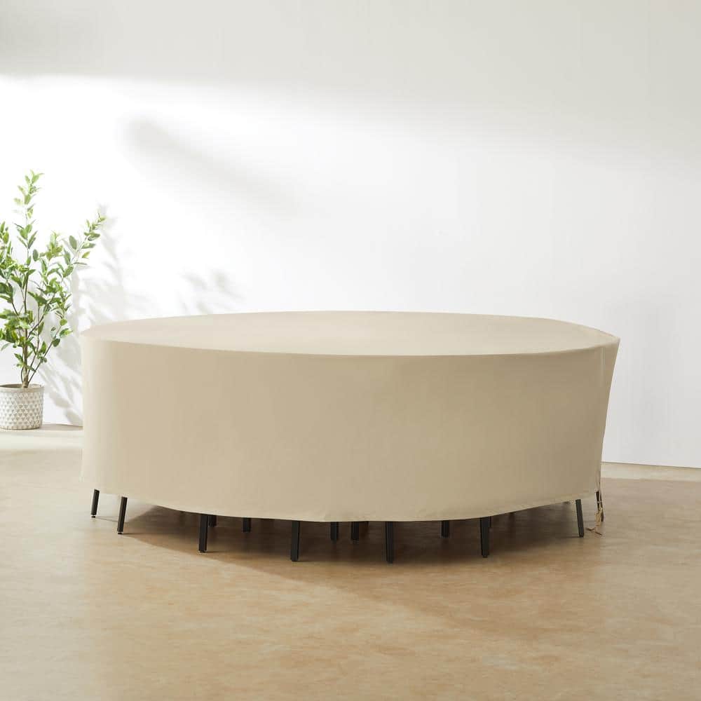Tan Heavy-Duty Vinyl Round Outdoor Patio Furniture Cover