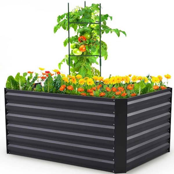 AFAIF 4x3x2 ft. Metal Galvanized Raised Garden Bed Heightened Planter Box for Deep Root Vegetables Herbs Tomato Cage Included