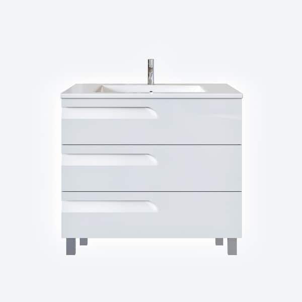Joy 40 in. Single Sink White Bath Vanity with White Porcelain Top (Assembled)