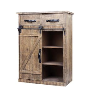 Farmhouse Rustic Brown Wood Storage Cabinet with a Sliding Barn Door