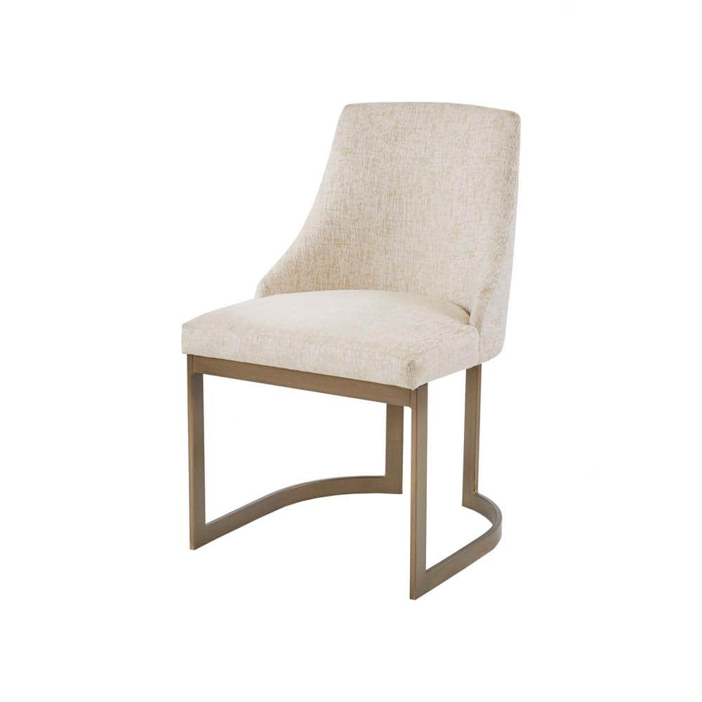 Cream Upholstered Parsons Dining Chairs with Antique Gold Metal Frame, Set of 2