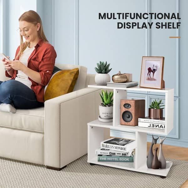 Costway 2-Tier 8 in. Wide 24 in. H White Bookshelf S Shaped
