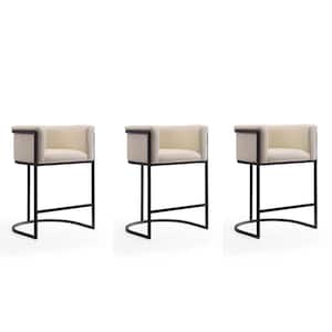 Cosmopolitan 33.8 in. Cream and Black Low Back Metal Counter Height Bar Stool (Set of 3)