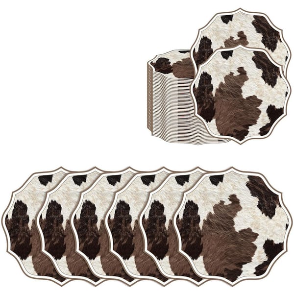 100 Piece 13 in. Cow Paper Placemats, Scalloped Western Placemats Disposable Place Mats for Party Table Setting Wedding