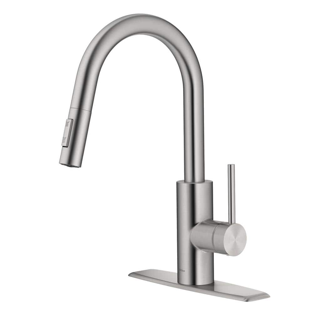 Oletto Single Handle Pull Down Sprayer Kitchen Faucet in Spot-Free Stainless Steel with Soap Dish/Sponge Holder