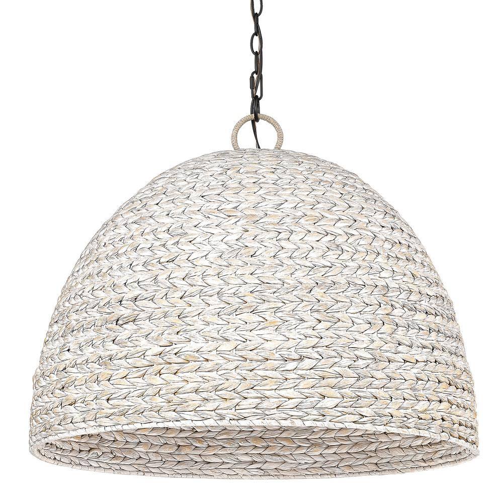 Rue 27'' Matte Black Dome Pendant with Hand-Woven Sweet Grass Shade