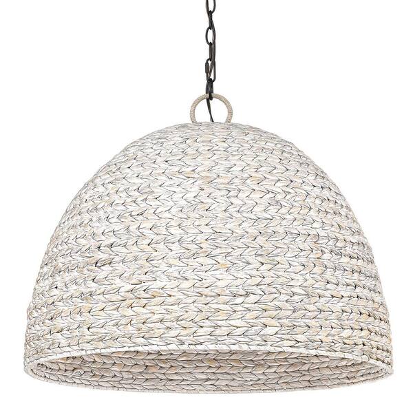 Golden Lighting - Rue 8-Light Matte Black Painted Sweet Grass Shade Pendant Light