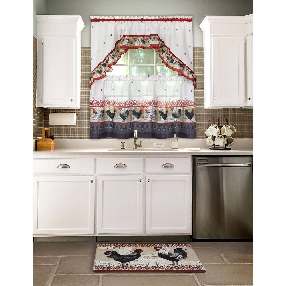Rooster Design Beige and Brown Memory Foam Anti-Fatigue Kitchen Mat