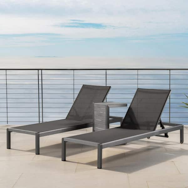 Noble House Cape Coral Grey 3-Piece Aluminum Patio Conversation Seating Set