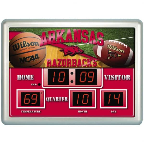 Team Sports America University of Arkansas 14 in. x 19 in. Scoreboard Clock with Temperature