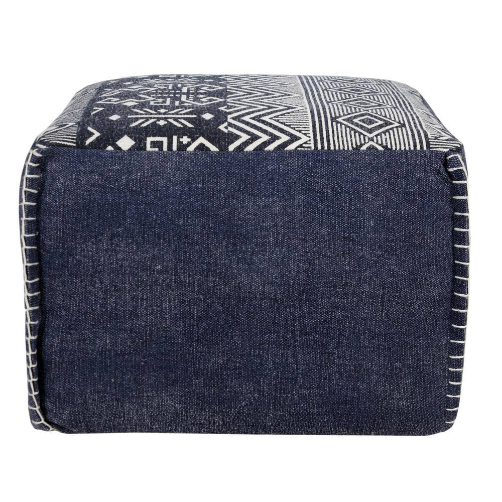 Handcrafted Navy and White Cotton Geometric Pouf Ottoman