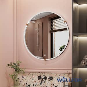 EDNA 32 in. W x 32 in. H Round Acrylic Framed Anti-Fog LED Wall Bathroom Vanity Mirror in Clear