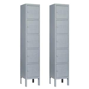 5-Tier 66 in. H Metal File Cabinet Locker in Gray with 5-Door (2-Pack)