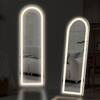 WONDER COMFORT Elegant Silver 16 in. W x 60 in. H Arched Aluminum Alloy Frame Floor Mirror with 3-Color Dimming LED Light TN-GXLED-1660