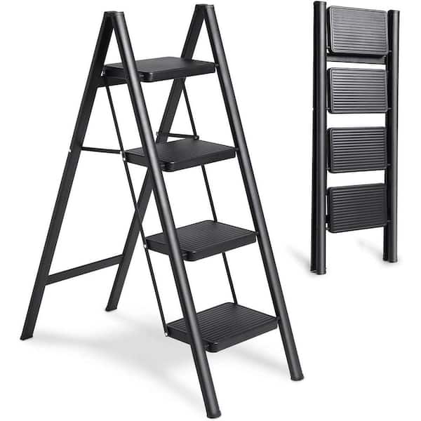 9.5 ft. Reach 4-Step Folding Step Stool Ladder with Anti-Slip Wide Pedals Heavy Duty 330 lbs. Load Capacity