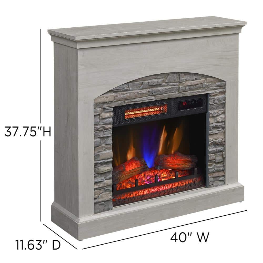 Fairfax Oak Freestanding Electric Fireplace with Stone Surround