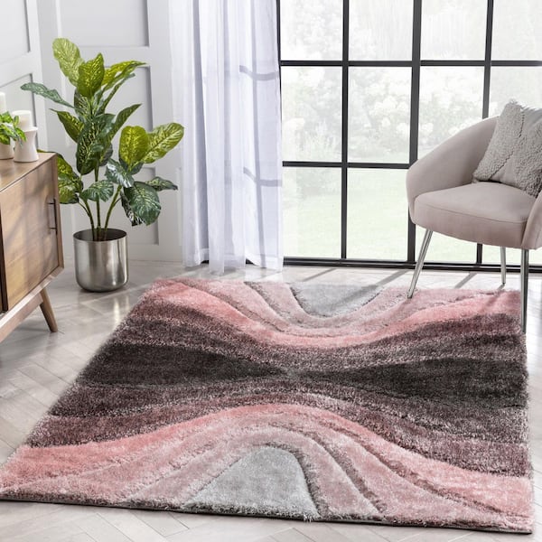 San Francisco Luz Modern Geometric Shag Hand-Carved, Blush 5 ft. 3 in. x 7 ft. 3 in., Area Rug