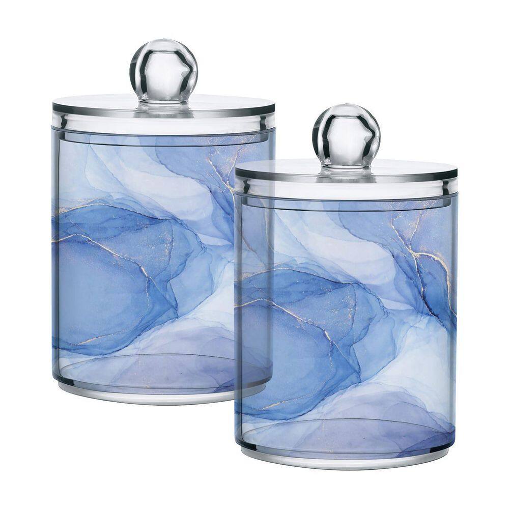 2-Pack 10 oz Blue Marble Ink Acrylic Storage Canisters with Lids for Cotton Swabs Balls Bathroom Vanity price history on PriceWatchPro