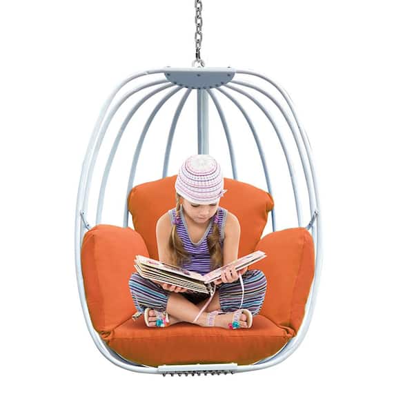 26 in. Seats 1-Person Aluminum Patio Swing Hanging Egg Chair, Hammock Swing Chair with Hanging Kit, Orange