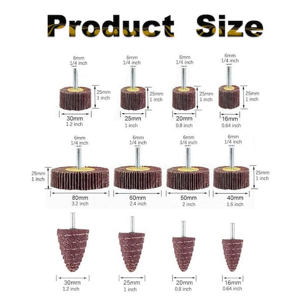 1/4 in. Shank Aluminum Oxide Abrasive Flap Wheel Sander Set with Cylinder and Cone Shapes for Power Drills (60-Pack)