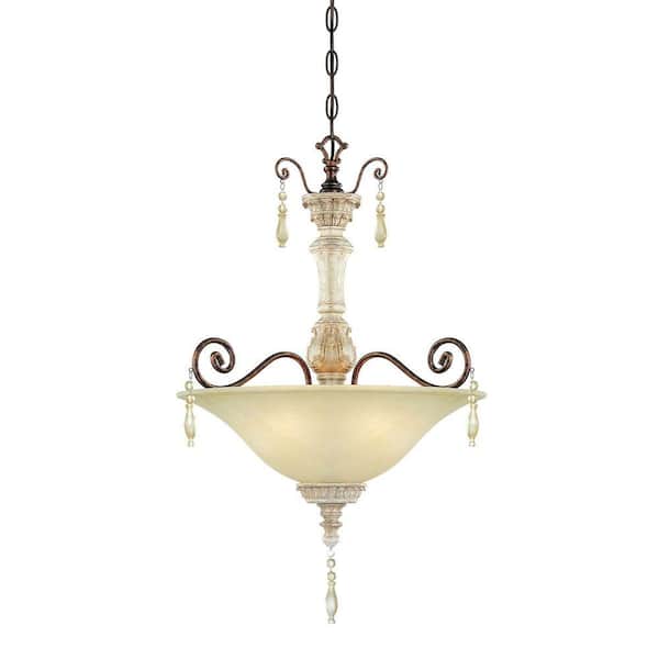Millennium Lighting 3-Light Antique White/Bronze Pendant with Florentine Scavo Glass