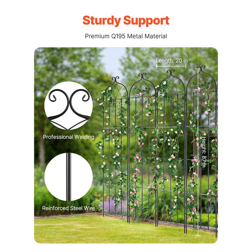 Black Powder-Coated Metal Garden Trellis Set for Climbing Plants