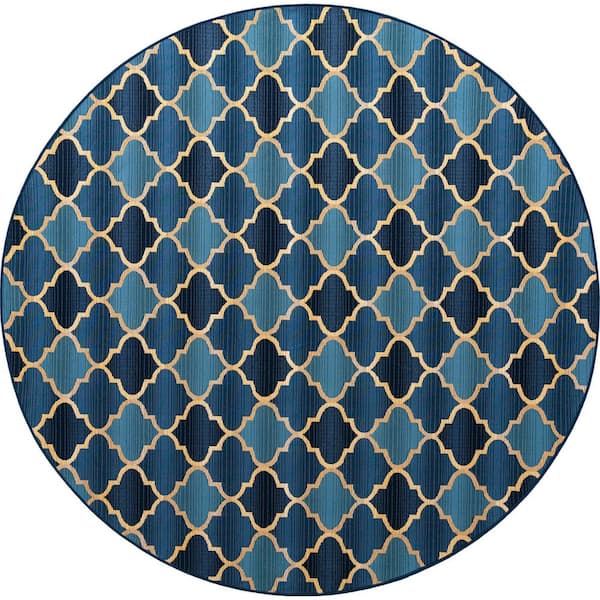 Unique Loom Outdoor Eden Trellis Blue 8' 0 x 8' 0 Round Rug