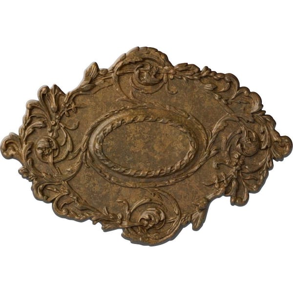 Ekena Millwork 30-3/8 in. W x 20-3/4 in. H x 1 in. Kinsley Flowing Leaf Urethane Ceiling Medallion, Rubbed Bronze