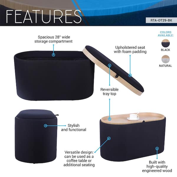 Techni Home Black Polyester Reversible Tray Top with Storage