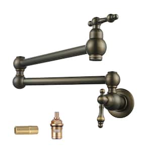 Wall Mounted Brass Pot Filler with 2-Handles in Antique Bronze